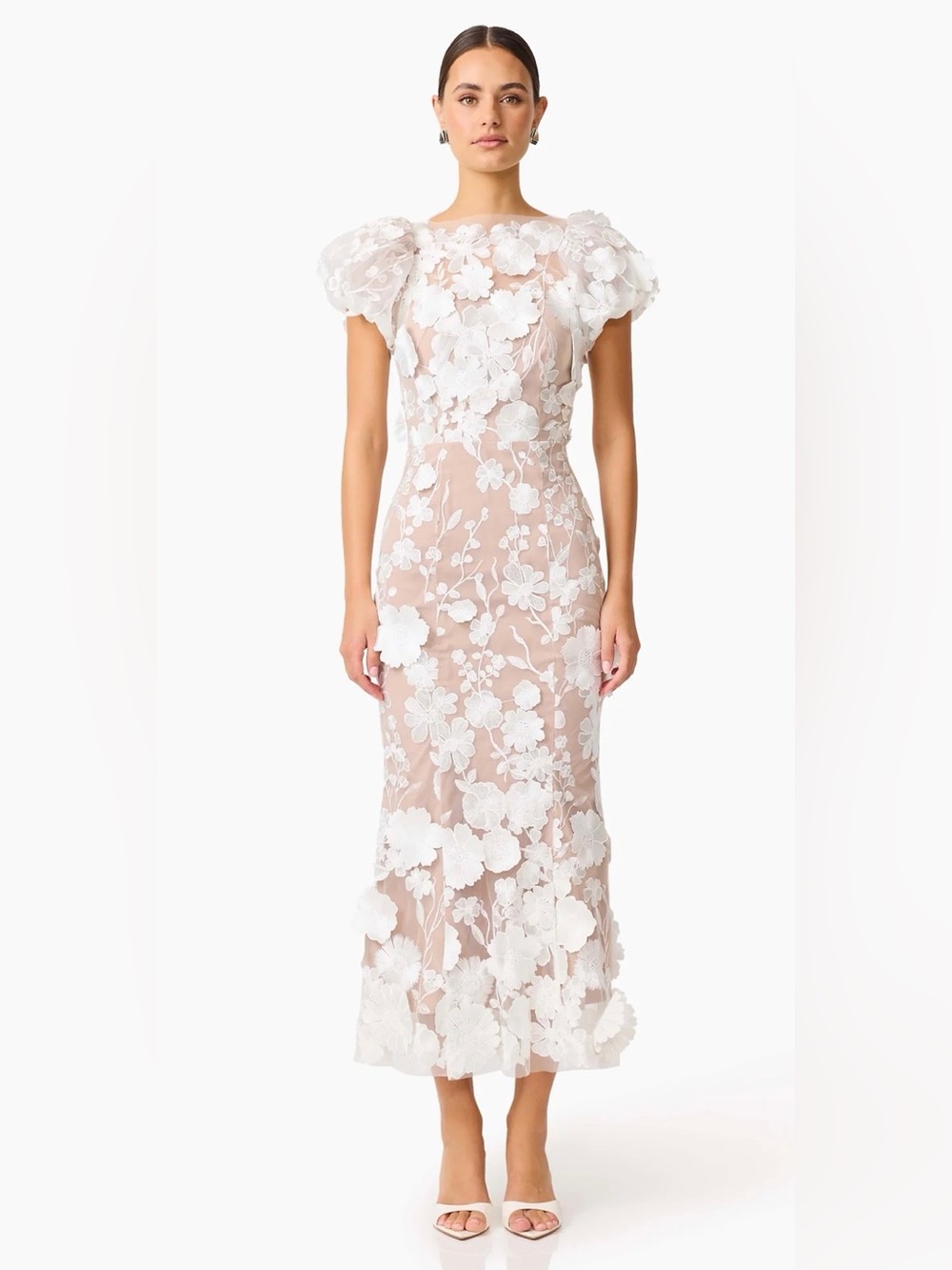 Women’s Elliatt Dress Astraea 3D Floral Lace Maxi Dress White Size XS Bride NWT